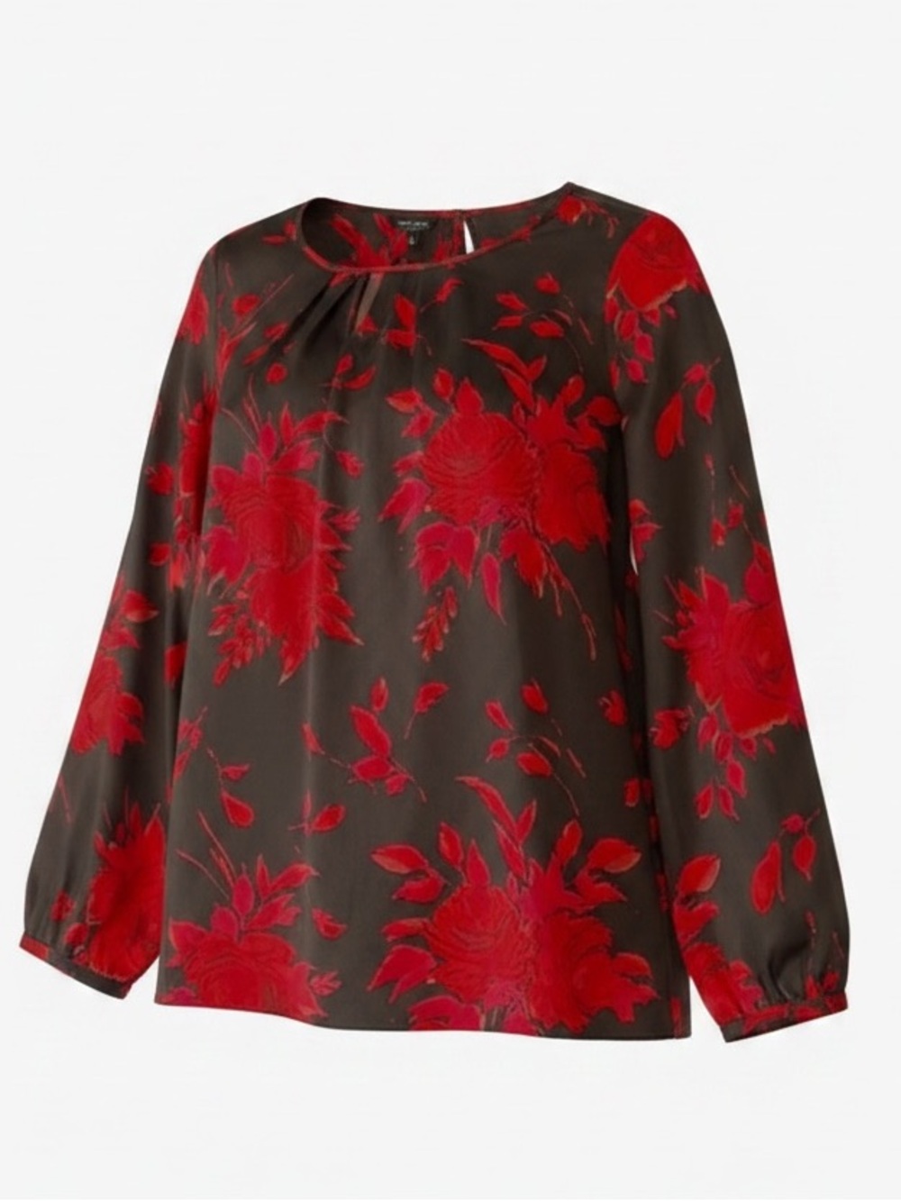 Talbots Red Floral Long-Sleeve Lightweight Flowy Women's Blouse - MP